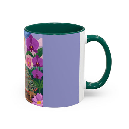 The Lady And The Crimson Birdcage Colorful Mugs – Art Deco Tropical Garden Elegance