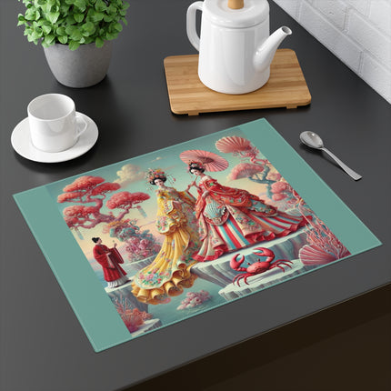 Cherry Blossom Courtesans & Crimson Crab Placemat – Imperial Elegance & Playful Charm