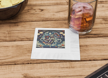 Skeleton Kabuki Performer White Coined Napkins