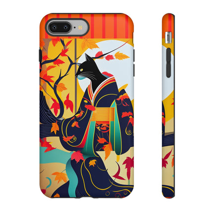 Black Cat in Kimono Phone Cases