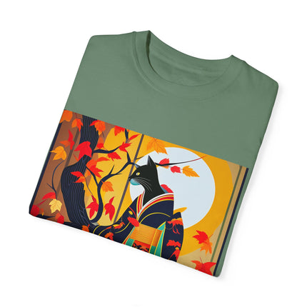 Black Cat in Kimono Unisex Garment-Dyed T-shirt