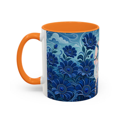 💙🌸 The Sapphire Wind Dancer Colorful Mug – Art Deco Floral Fantasy