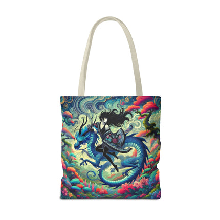 Mystic Guardian of the Sky Tote Bag – Warrior Fairy & Turquoise Dragon