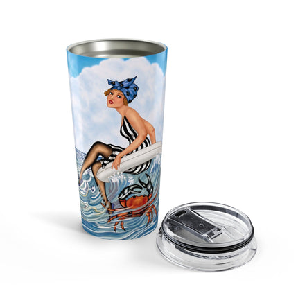 🦀🌊 The Seaside Crab Ride Tumbler, 20oz – Art Deco Beach Whimsy