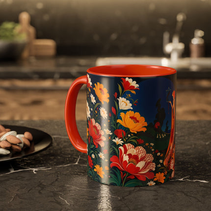 🌺🐦 The Enchanted Birdcage Garden Colorful Mug – Art Deco Floral Fantasy