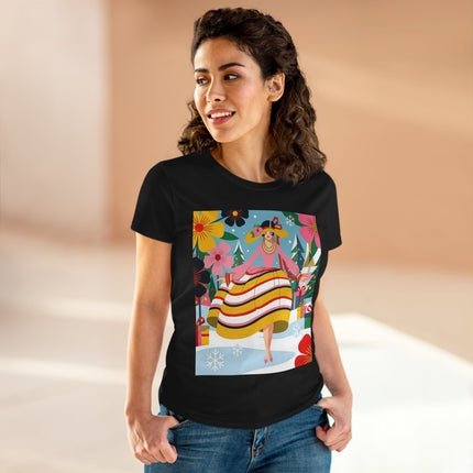 🎄🌸 The Christmas Blossom Belle Cotton Tee – Art Deco Holiday Whimsy