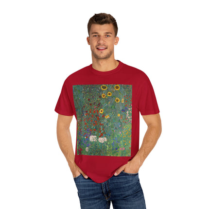 Farm Garden with Sunflowers by Gustav Klimt Unisex Garment-Dyed T-shirt