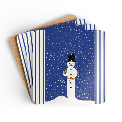 Snowman in Falling Snow Corkwood Coaster Set
