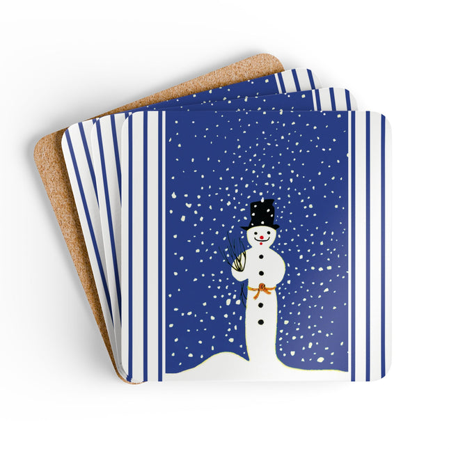 Snowman in Falling Snow Corkwood Coaster Set
