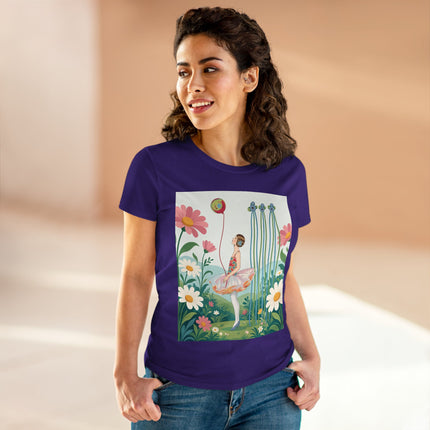 🌼🎈 The Garden Balloon Dancer Cotton Tee – Art Deco Floral Whimsy