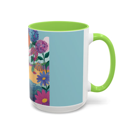 The Lady Of The Coral Parasol Colorful Mugs – Art Deco Coastal Elegance