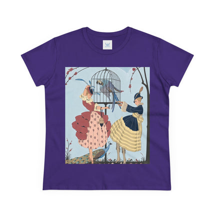 🦚🦜 The Ladies Of The Garden Aviary Cotton Tee – Art Deco Bird Fantasy