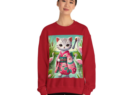 Geisha Kitten Strolls Among the Spoonbills  Unisex Heavy Blend™ Crewneck Sweatshirt