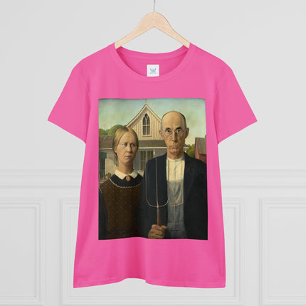 American Gothic by Grant Wood Women's Midweight Cotton Tee