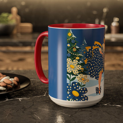 💙🌼 The Bluebell Christmas Promenade Colorful Mug – Art Deco Holiday Fantasy