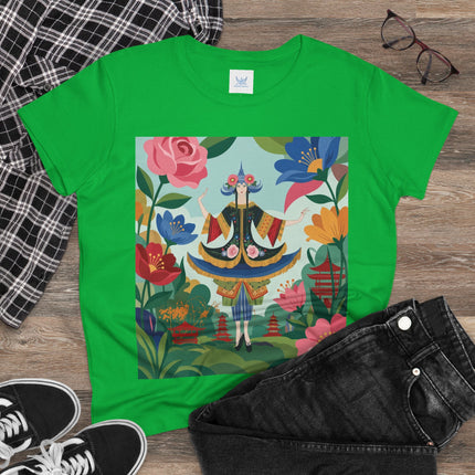 🌸🏯 The Pagoda Garden Enchantress Cotton Tee – Colorful Art Deco Fashion Fantasy