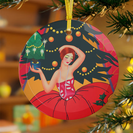 Art Deco Christmas Enchantment Glass Ornament