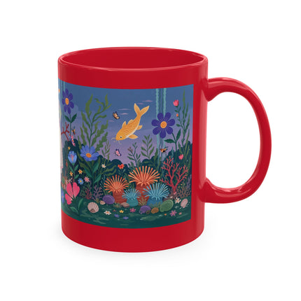 🐠🌸 The Lady Of The Underwater Flower Garden Ceramic Mug – Art Deco Aquatic Whimsy