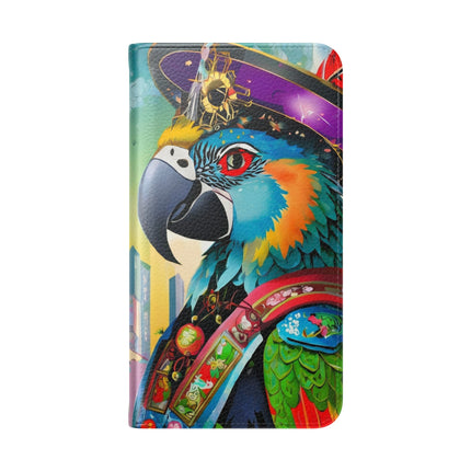 🦜⚡ Tech Plumes Flip Case – Neon Feathers & Futuristic Brilliance