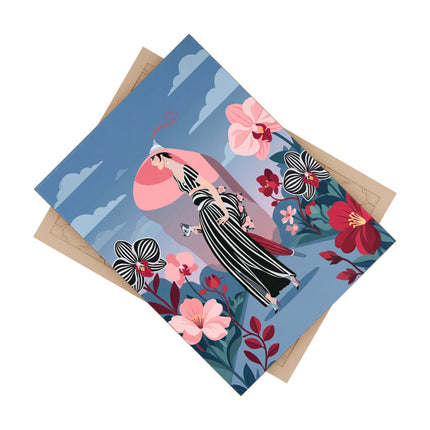 🌸🖤 The Striped Orchid Promenade Ceramic Tile – Art Deco Floral Fashion