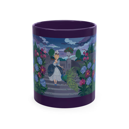 🦚🌸 The Lady & The Peacock On The Garden Steps Ceramic Mug – Art Deco Garden Elegance