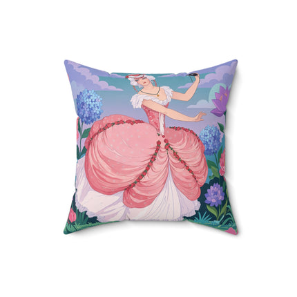 🎭🌸 The Lady Of The Secret Masquerade Square Pillow – Art Deco Garden Fantasy