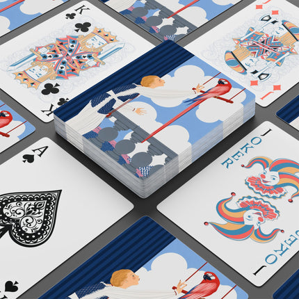 🦜☁️ The Lady And The Scarlet Macaw Playing Cards – Art Deco Balcony Elegance