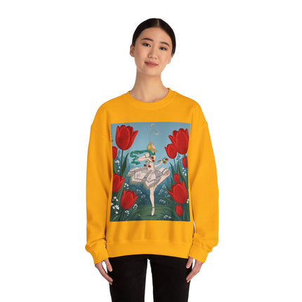 🌷🩰 The Scarlet Tulip Ballet Crewneck Sweatshirt – Art Deco Floral Whimsy