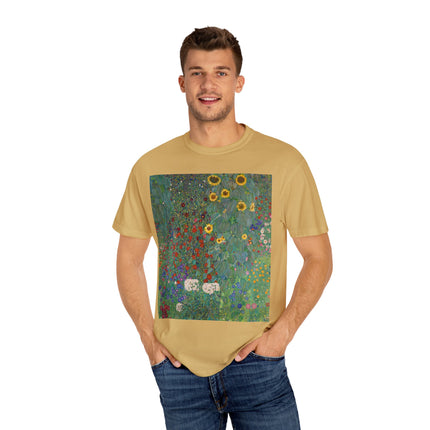 Farm Garden with Sunflowers by Gustav Klimt Unisex Garment-Dyed T-shirt