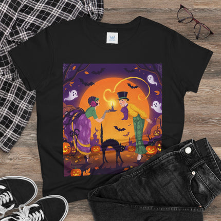 🎃🕯️ The Midnight Halloween Greeting Cotton Tee – Vintage Halloween Charm