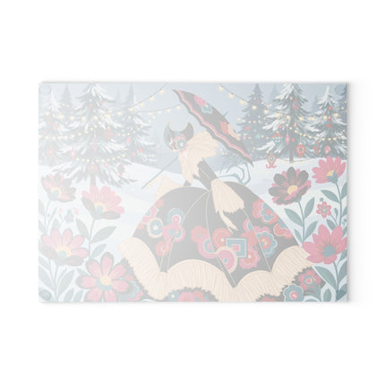 🌸❄️ The Lady Of The Winter Blossom Glass Cutting Board – Art Deco Holiday Fantasy