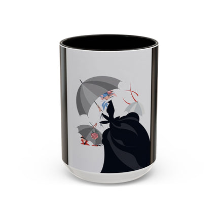 The Lady of Silver Umbrellas Colorful Mug (11oz, 15oz) – Art Deco Mystery, Elegant Fashion & Silver Dreamscape