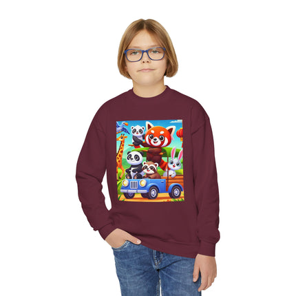 Safari Friends on the Move Youth Crewneck Sweatshirt – Adventure, Friendship & Playful Energy
