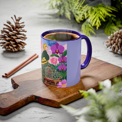 The Lady And The Crimson Birdcage Colorful Mugs – Art Deco Tropical Garden Elegance