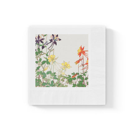 Aquilegia Flower by Tanigami Kônan White Coined Napkins