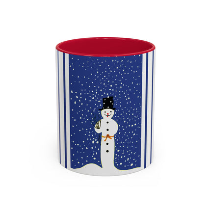 Snowman in Falling Snow Colorful Mugs (11oz, 15oz)