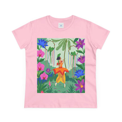 🌺🦜 The Tropical Garden Serenade Cotton Tee – Colorful Art Deco Fantasy