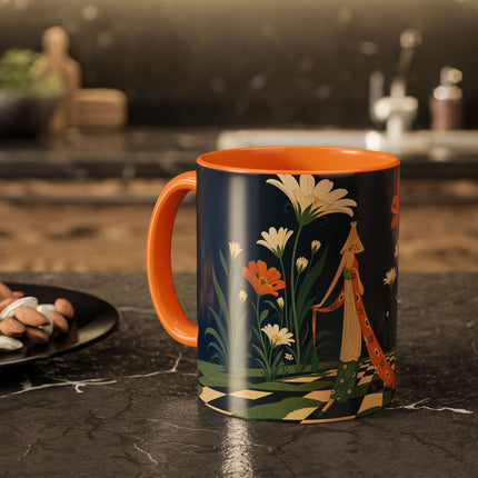 🌼🧡 The Midnight Floral Masquerade Colorful Mug – Art Deco Fashion Fantasy