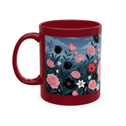 🌹🖤 The Lady Of The Midnight Rose Garden Ceramic Mug – Art Deco Floral Elegance