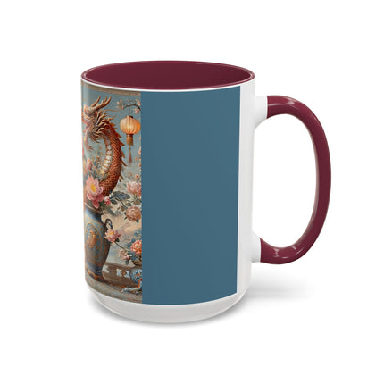 Golden Dragon & Lantern Lady Colorful Mug – Imperial Dragon & Elegant Harmony