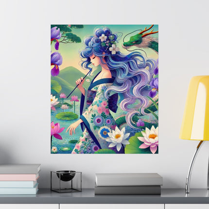 🐉🪷 Fairy of the Koi Pond Matte Vertical Poster – Tranquil Magic & Dragon Grace