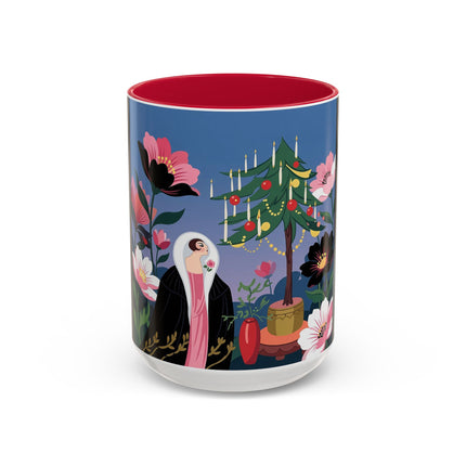 🌹🎄 The Lady Of The Candlelit Rose Tree Colorful Mug – Art Deco Christmas Garden