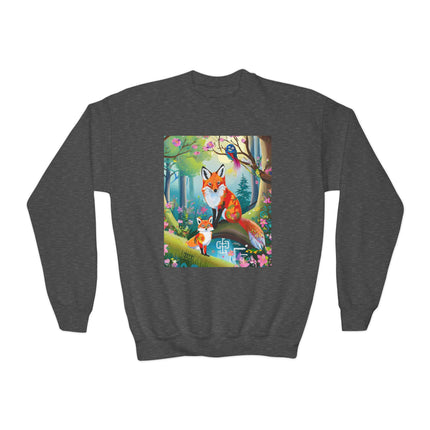 Mischievous Fox Youth Crewneck Sweatshirt – Playful Forest Fun