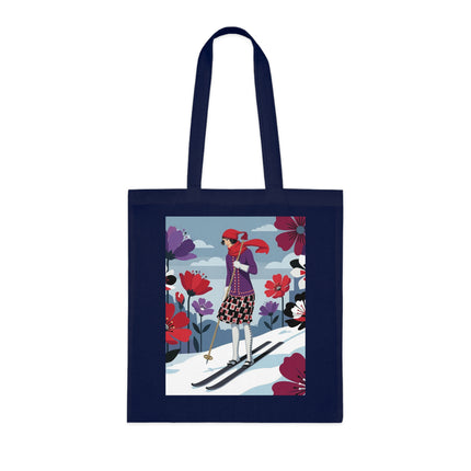🎿🌺 The Winter Flower Skier Cotton Tote Bag – Art Deco Winter Fantasy