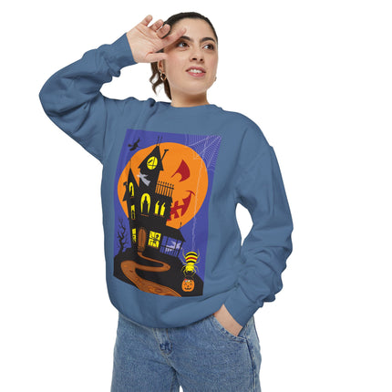 Halloween Night at the Haunted House Unisex Garment-Dyed Sweatshirt