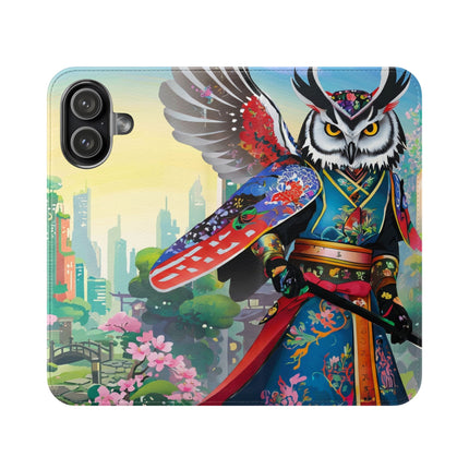 🦉⚔️ Cyberpunk Samurai Owl Flip Case – Neon Wisdom & Warrior Honor