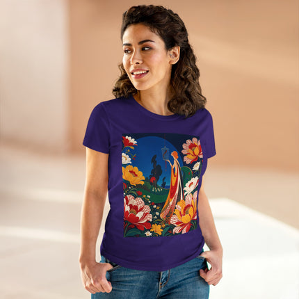 🌺🐦 The Enchanted Birdcage Garden Cotton Tee – Art Deco Floral Fantasy