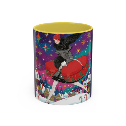 🎁✨ The Lady Of The Christmas Hatbox Colorful Mug – Art Deco Holiday Fantasy