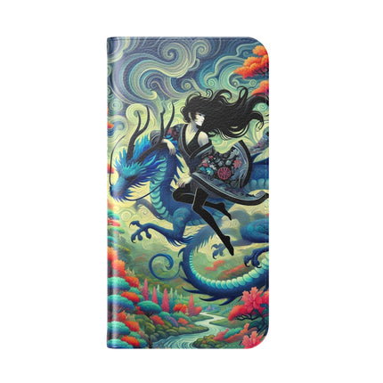 Mystic Guardian of the Sky Flip Case – Warrior Fairy & Turquoise Dragon