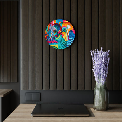 Surfing Zebra Acrylic Wall Clock, Round and Square